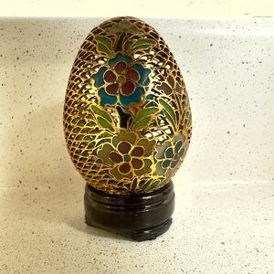 Brass Enamel Flower Egg with Stand
